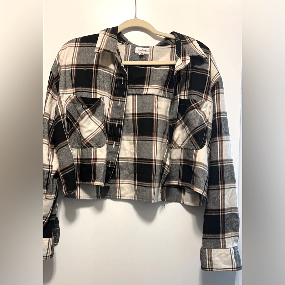 Plaid Print Crop Shirt size L.
